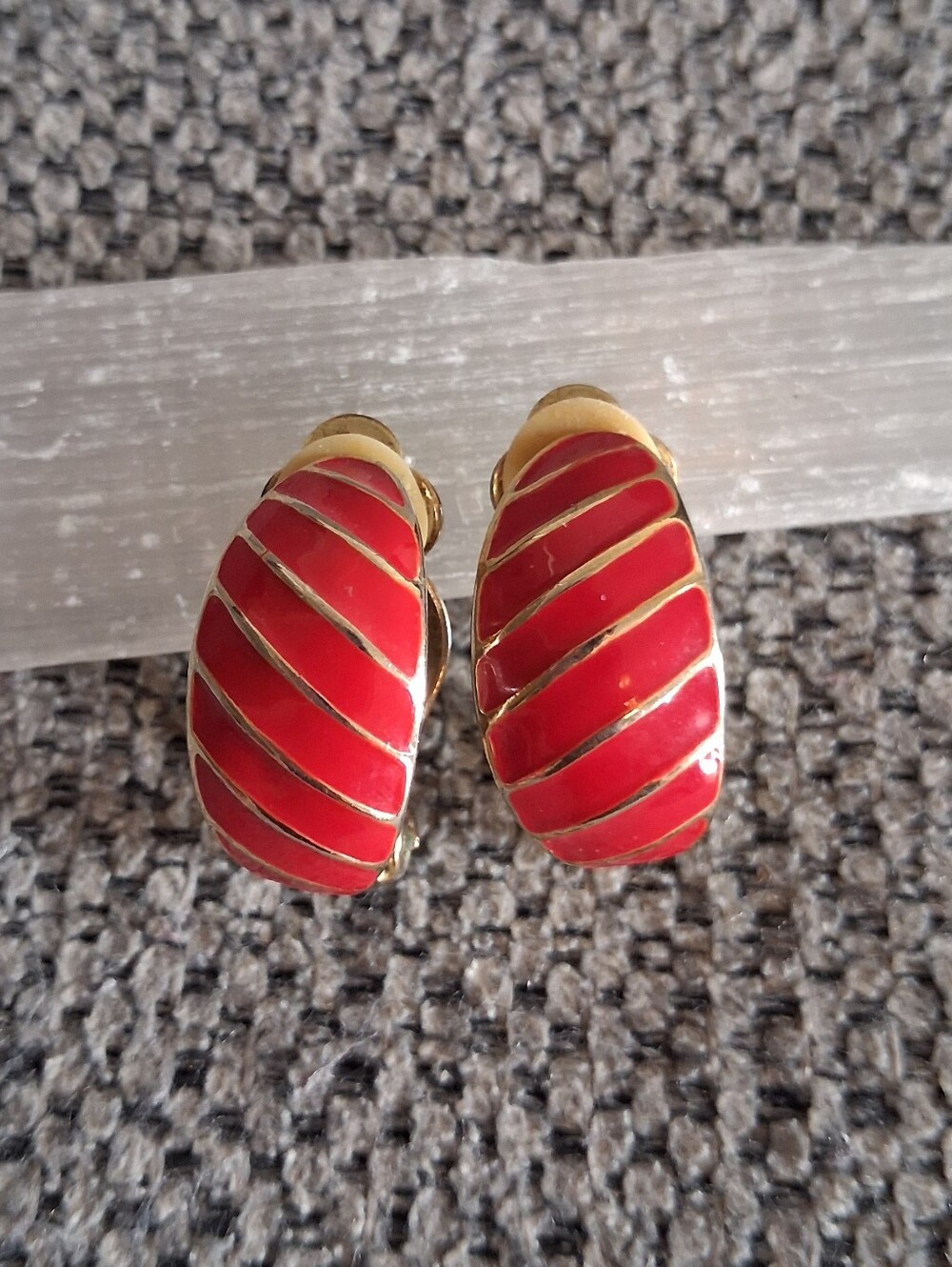 Vintage Red Enamel Gold-Tone Clip-On Earrings